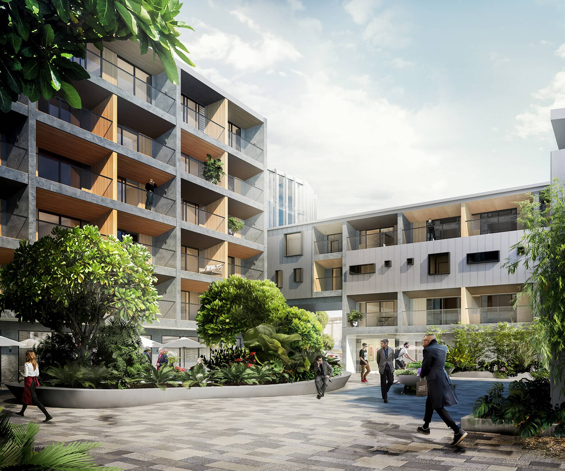 Inner courtyard inside high rise apartment building