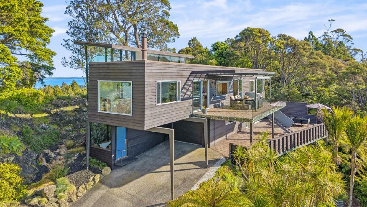 The home was designed to sit astride two huge steel frames.