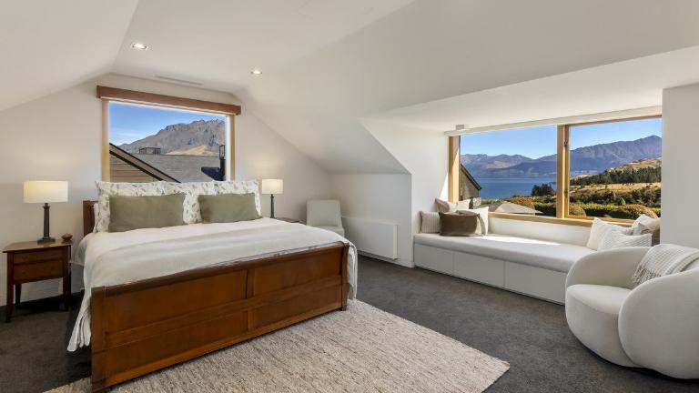 One of the five bedrooms with views outlooking the mountain range.
