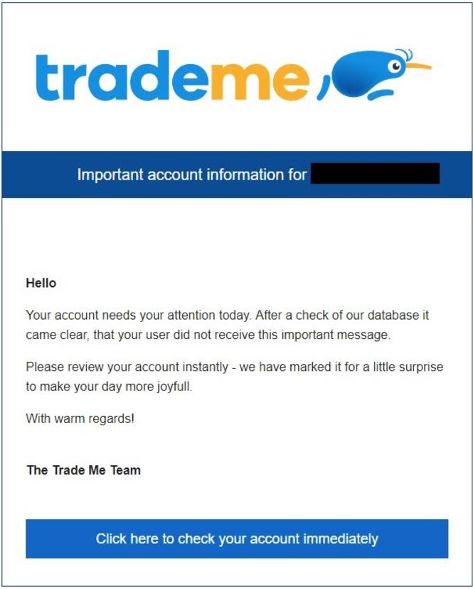 fake Trade Me email