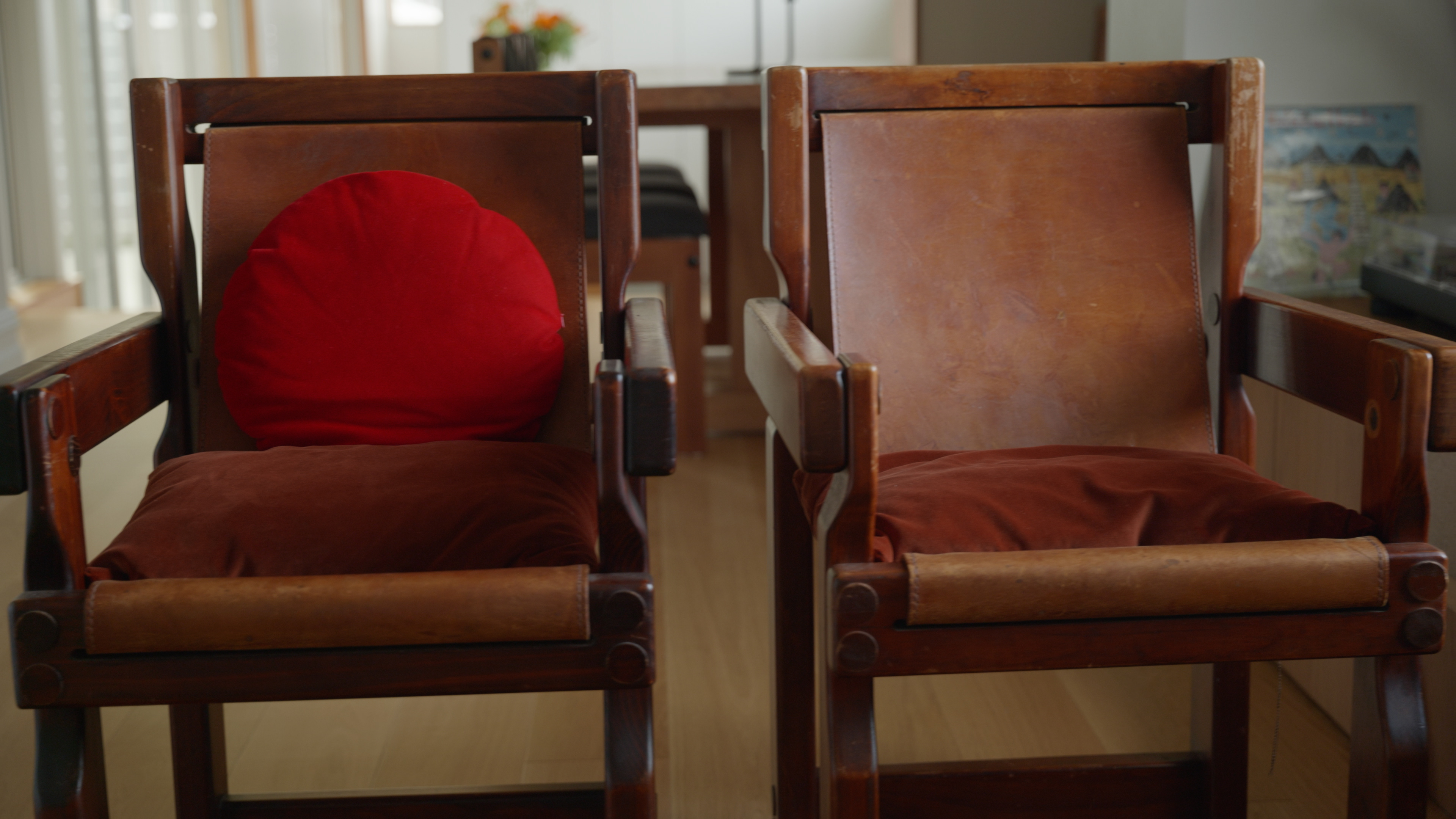 Secondhand Leather and Wood Lounge Chairs