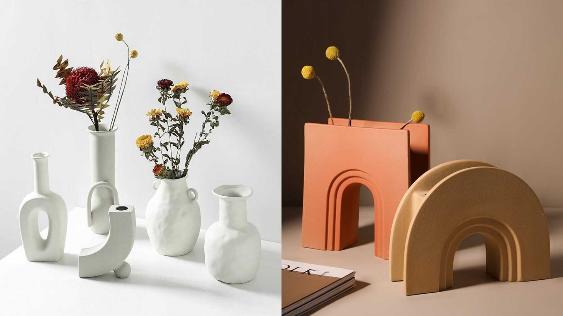 Different shapes of plant vases.