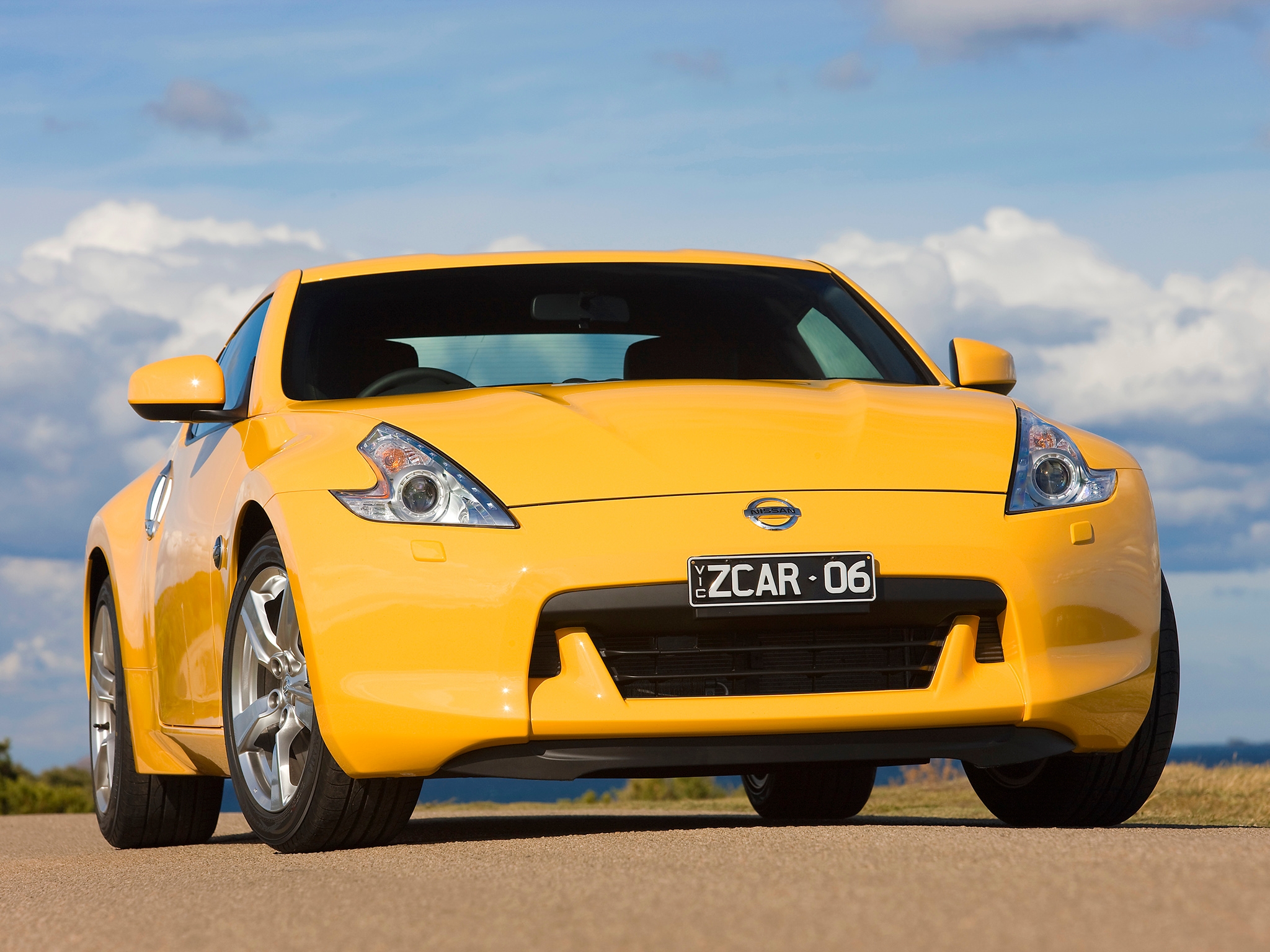 Yellow Nissan 370z front view