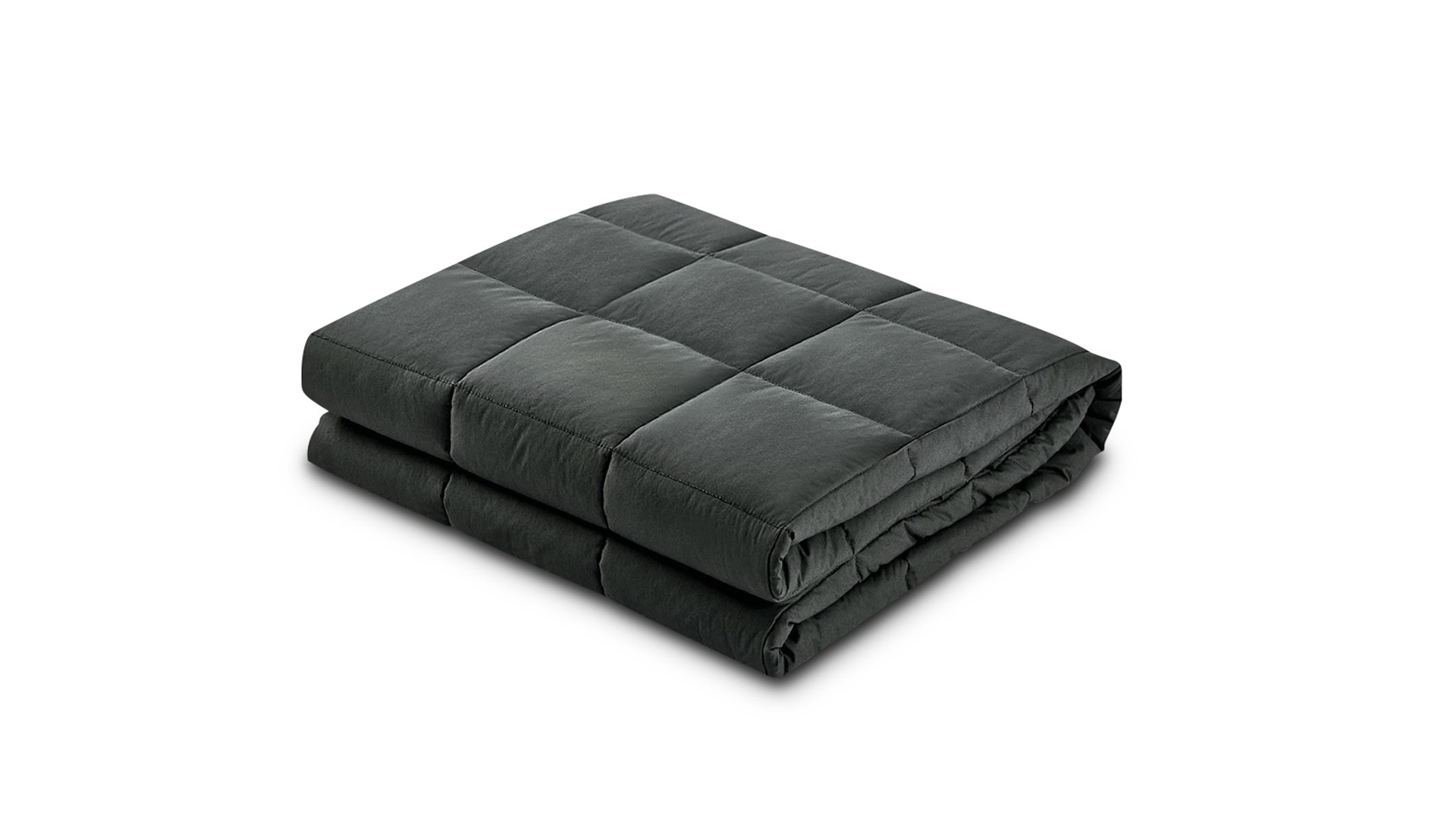 A folded black weighted blanket.