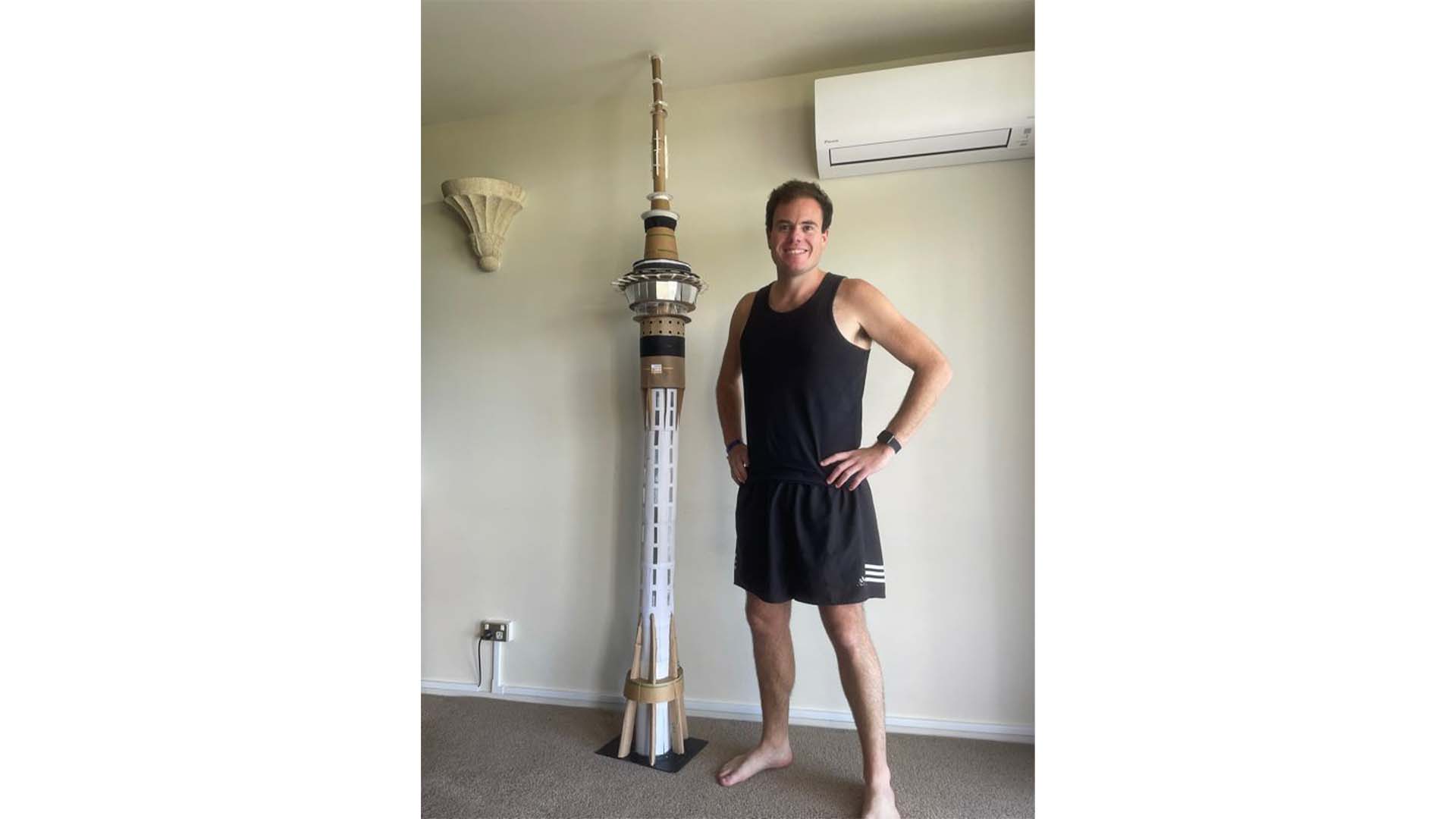 A 2.3m tall Sky Tower made from MIQ trash by Lloyd, sold for $605 on Trade Me.