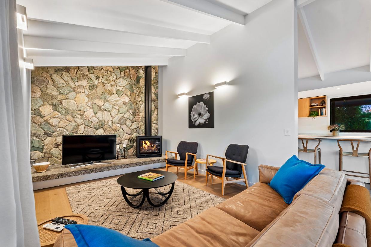 Living room with fireplace.
