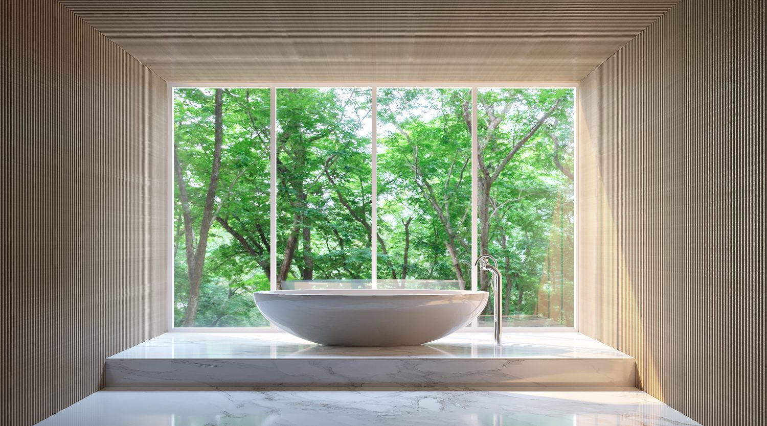 A connection to nature is the hallmark of a spa-like bathroom.