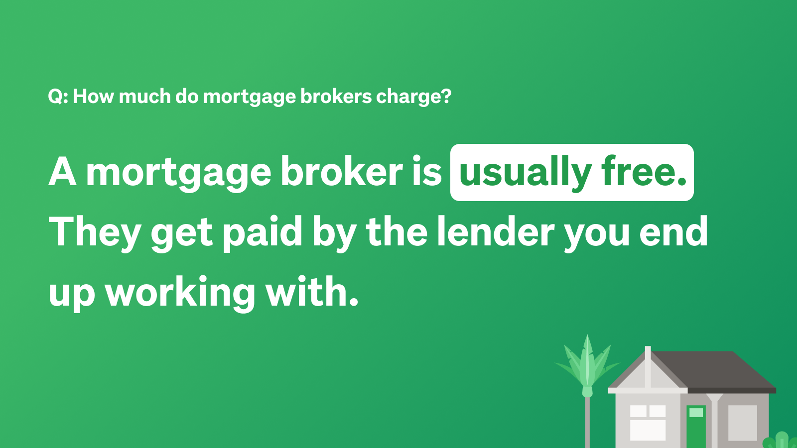 Question: How much do mortgage brokers charge? Answer: A mortgage broker is usually free, they get paid by the lender you end up working with.