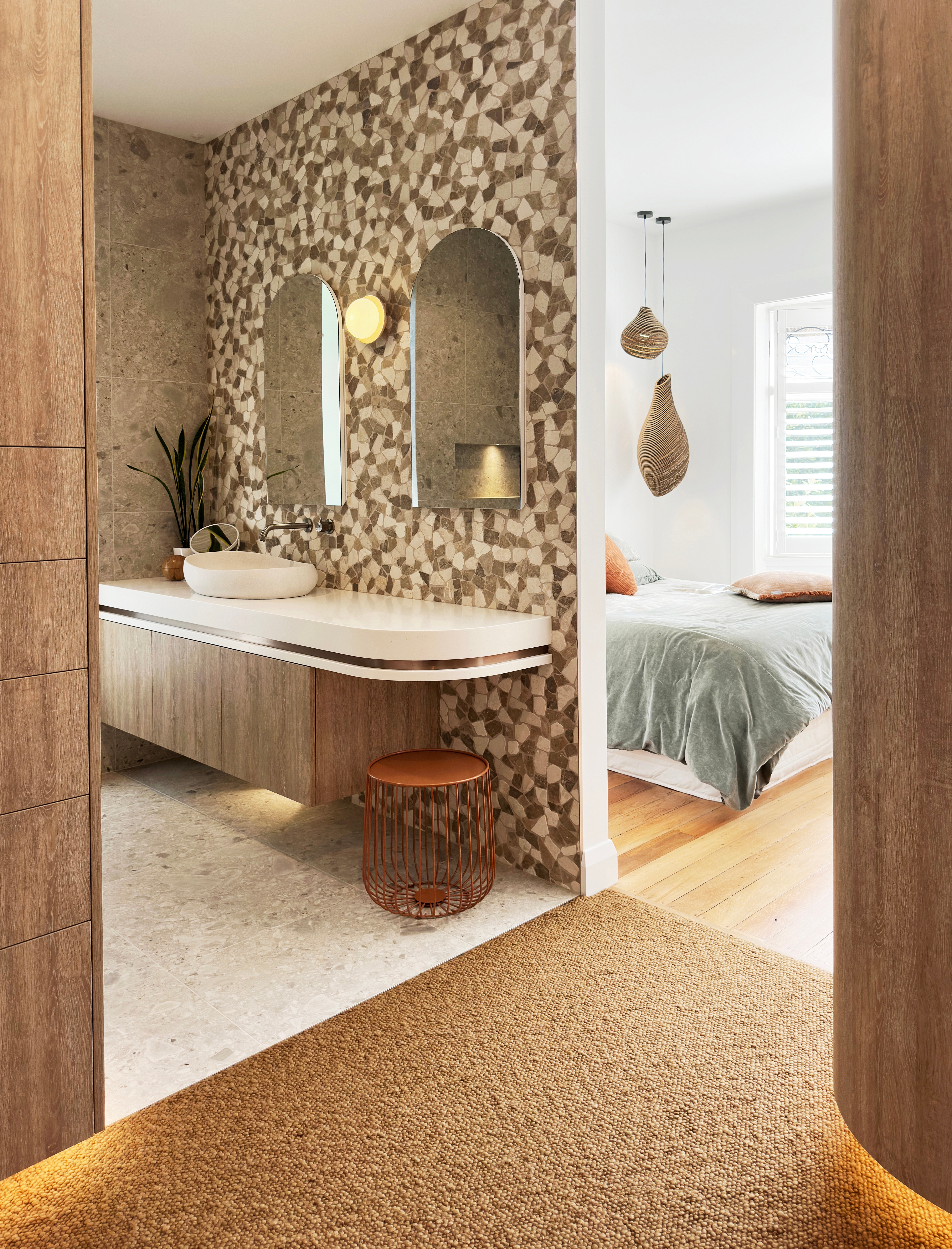 A boho luxe bathroom