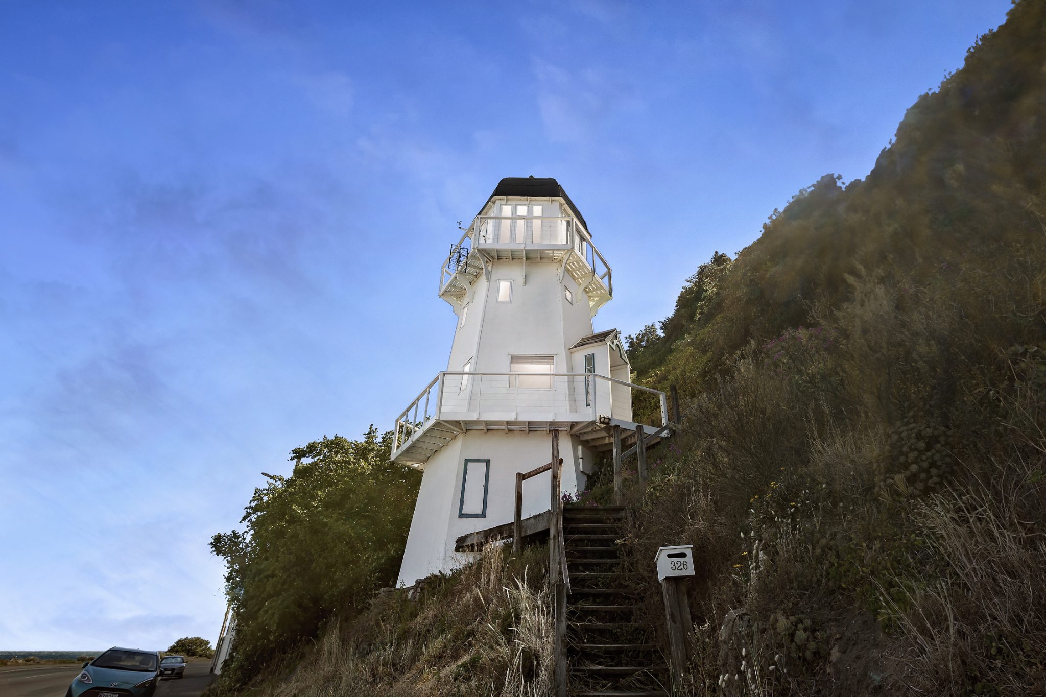 The Island Bay lighthouse as seen from the road