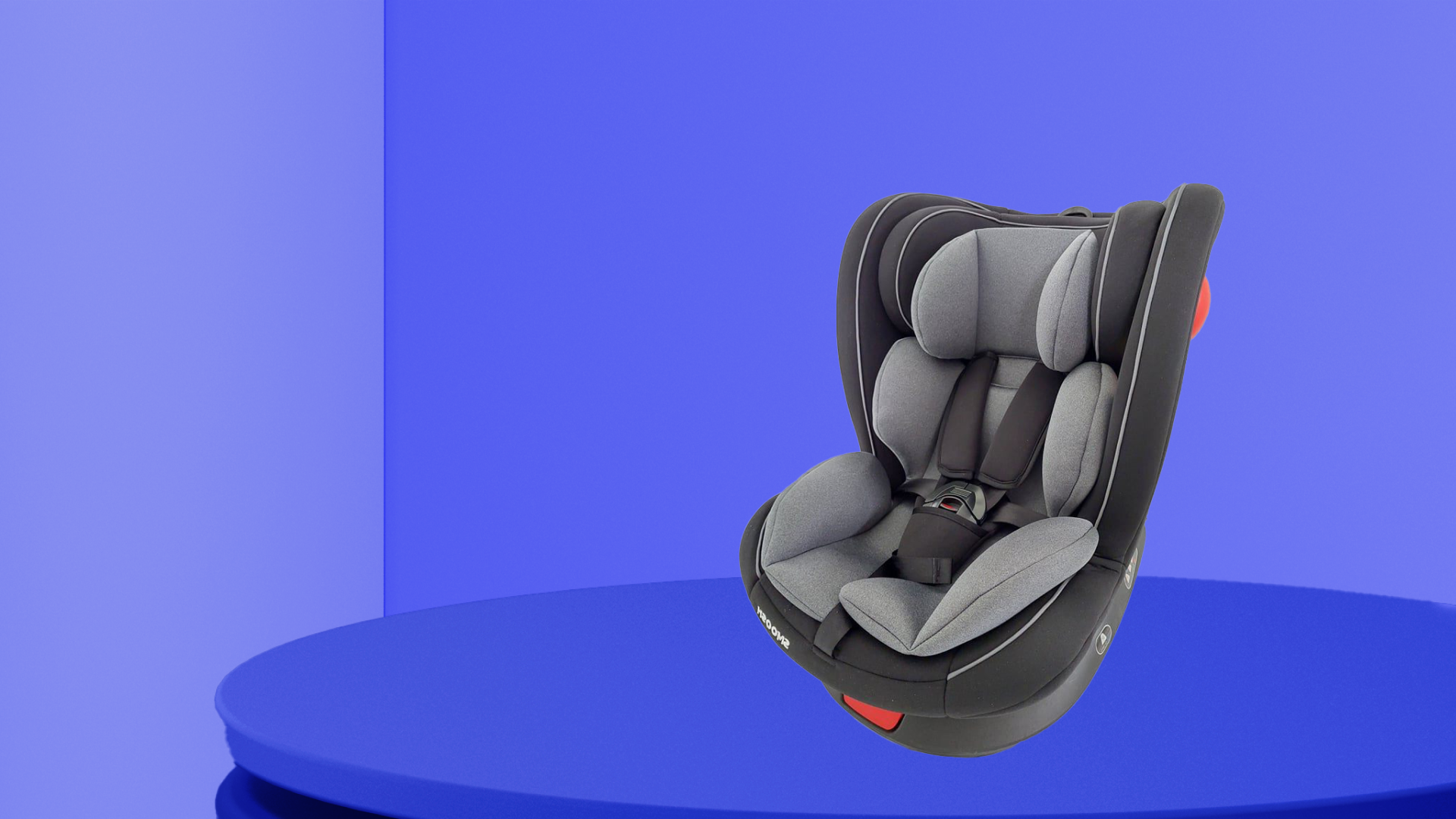Child car seat safety. Image shows a car seat on a blue background