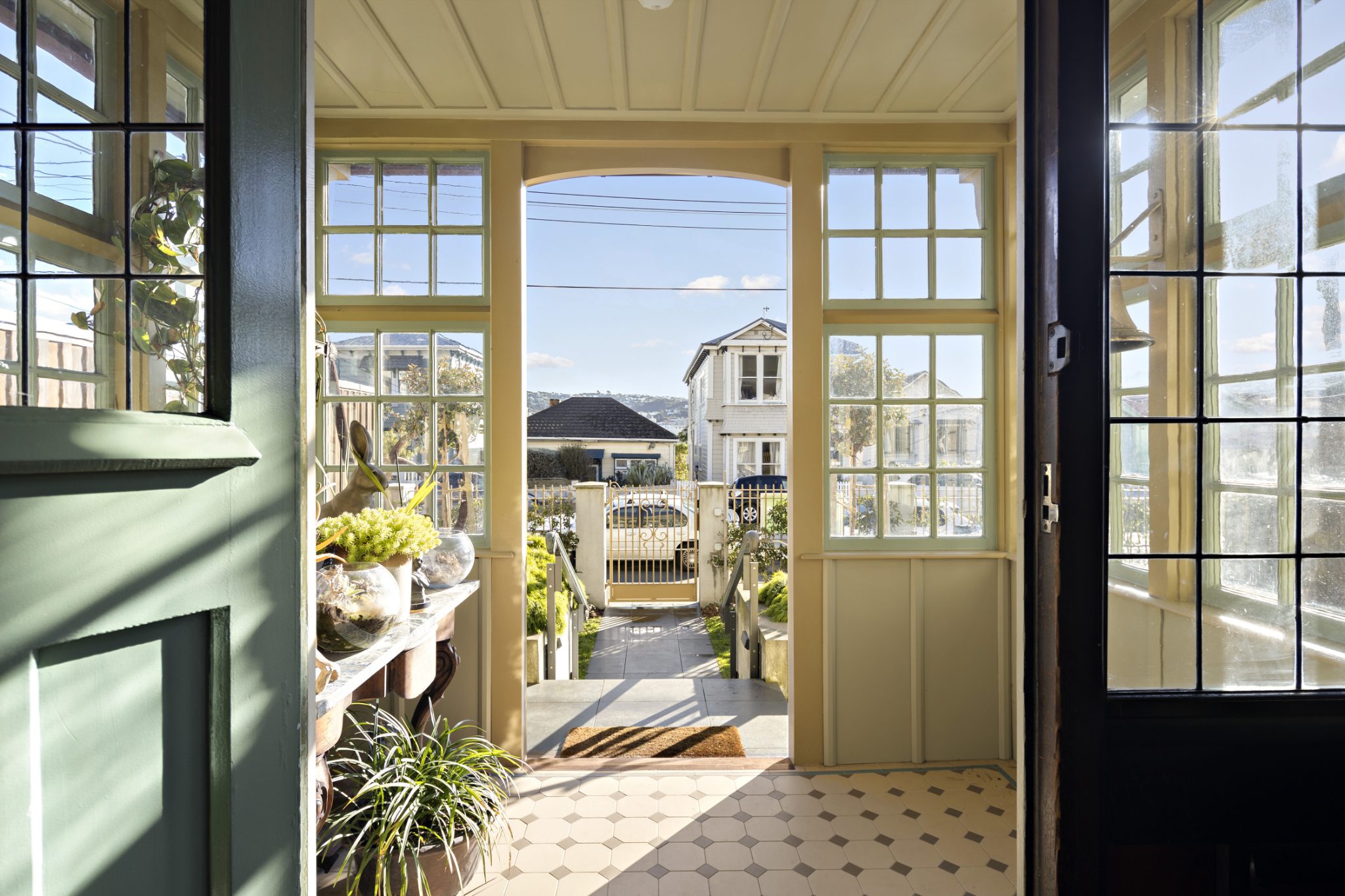 View of the street from inside the front door