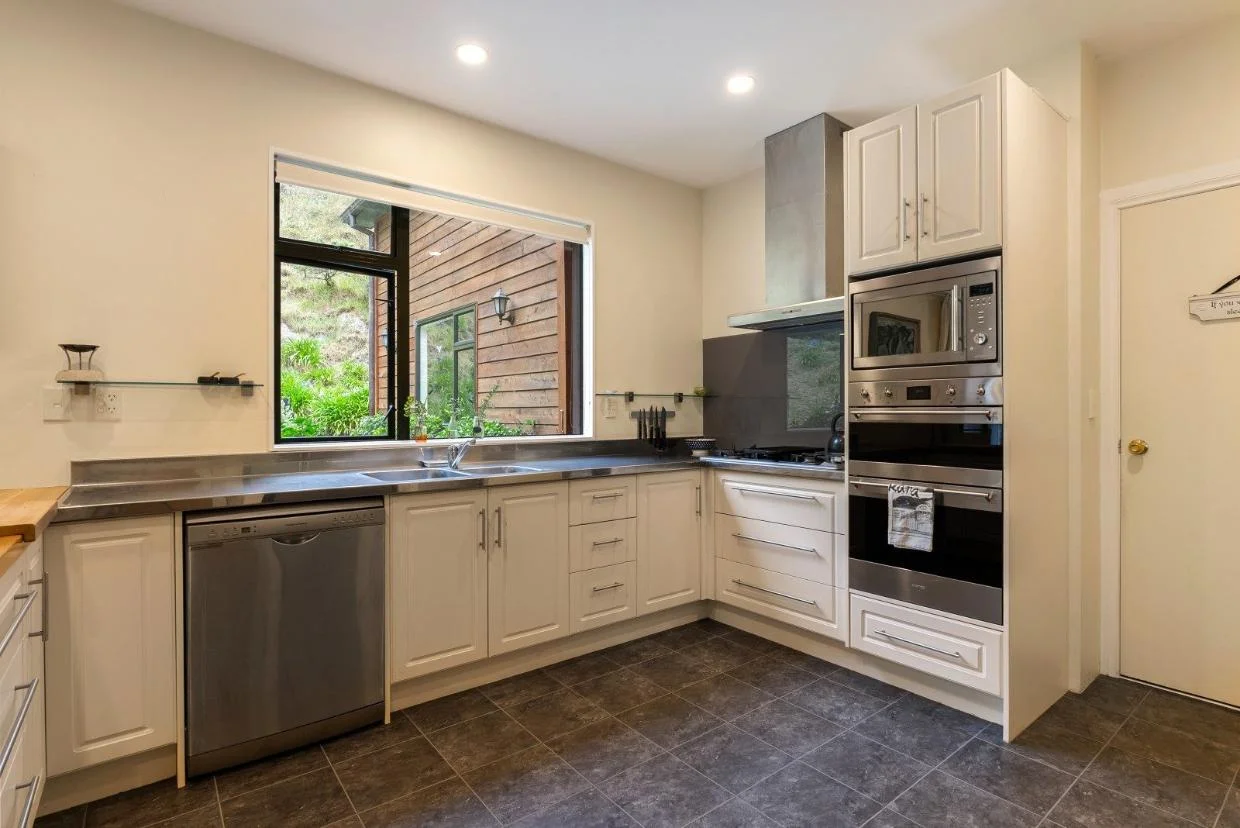 The home has a spacious family kitchen.