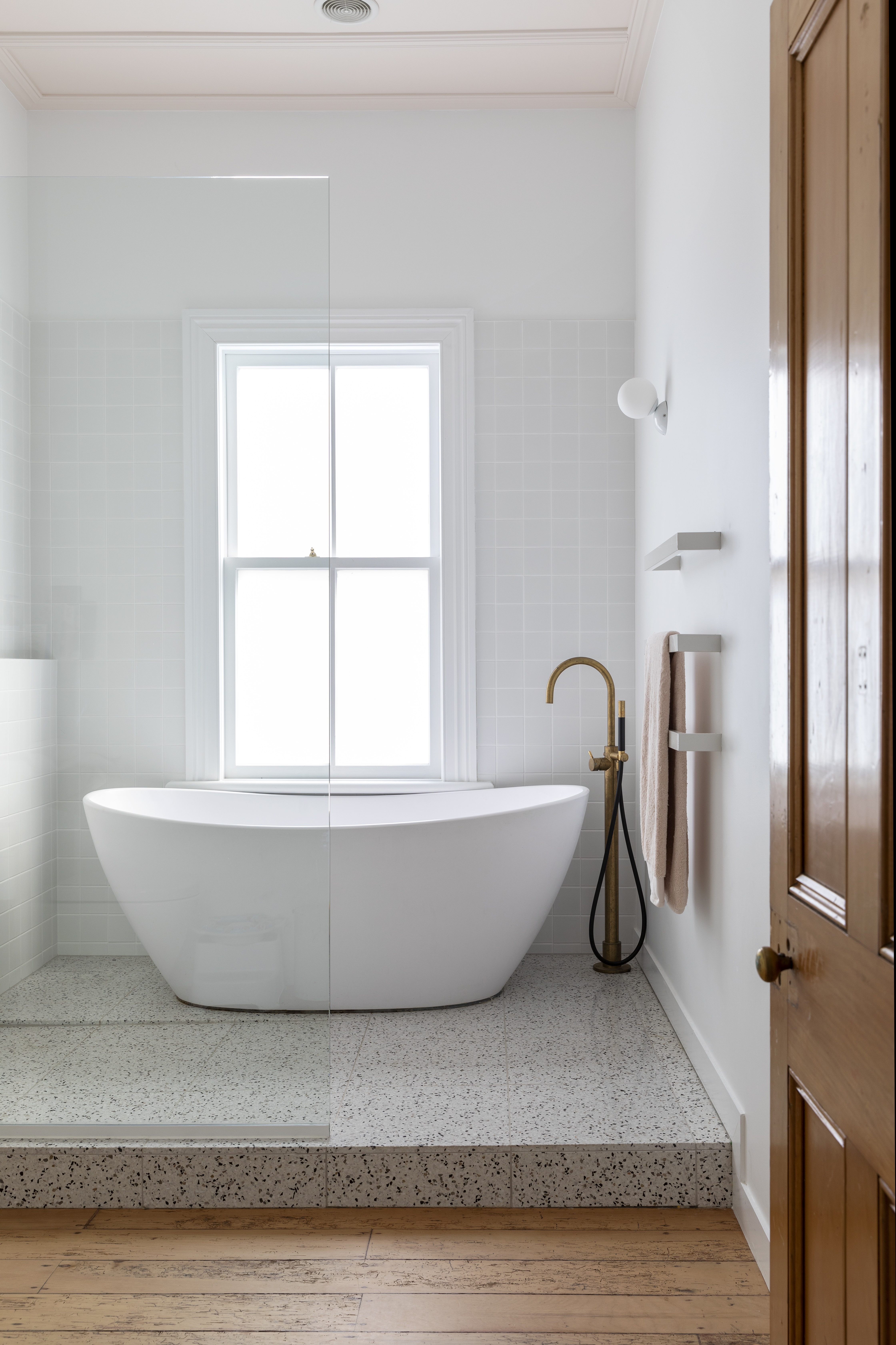 Freshly transformed modern bathroom. 