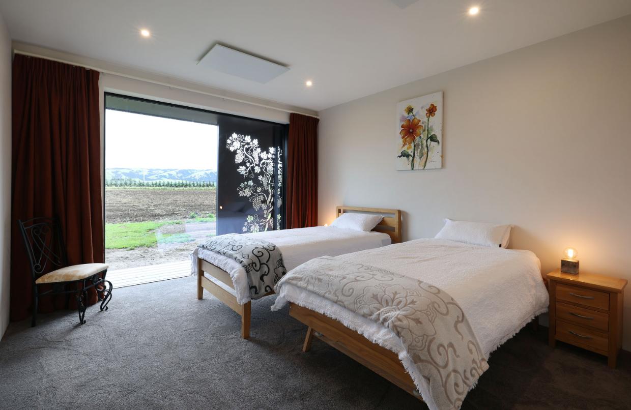 The bedrooms have views overlooking the countryside.