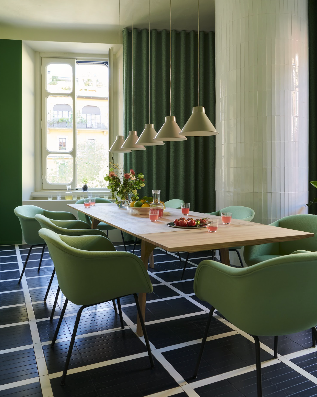 ‘The Artful Home’ dining room, a project by Muuto that presented a Scandinavian perspective on a Milanese apartment as part of Milan Design Week.