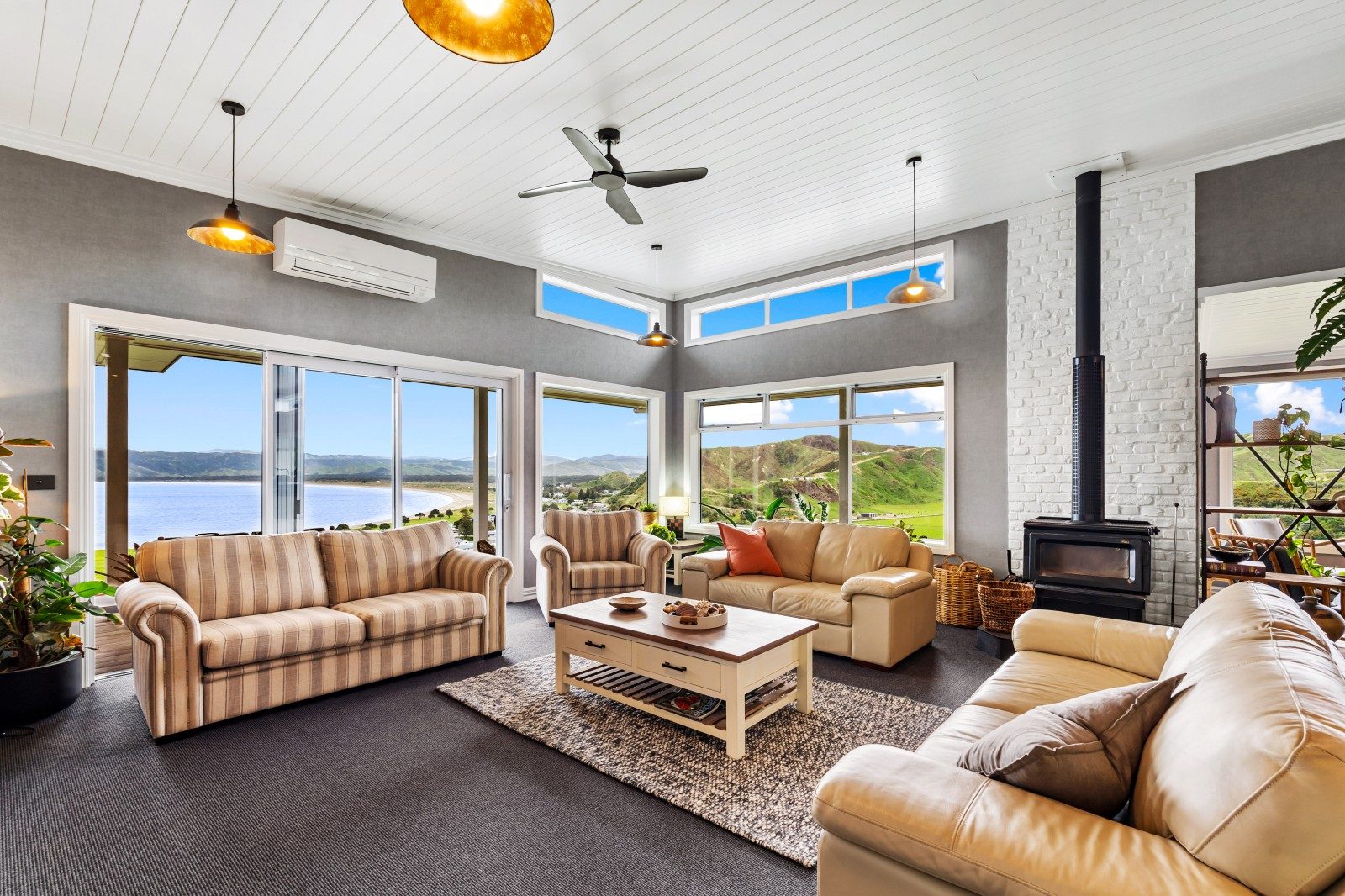 Living room at Mahia beach house 