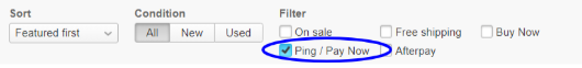 Shows how to filter listings by those that offer ping as a payment option