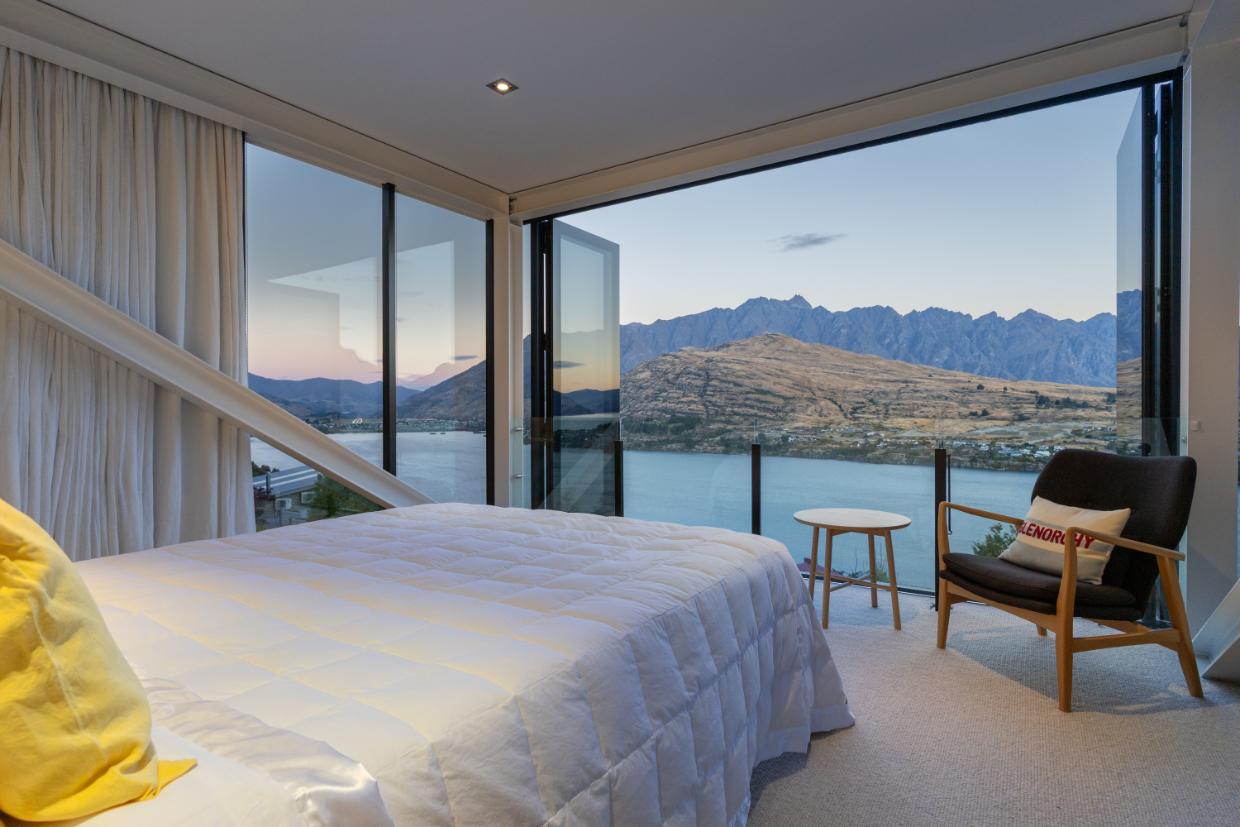 Master bedroom has a open mountain range view 
