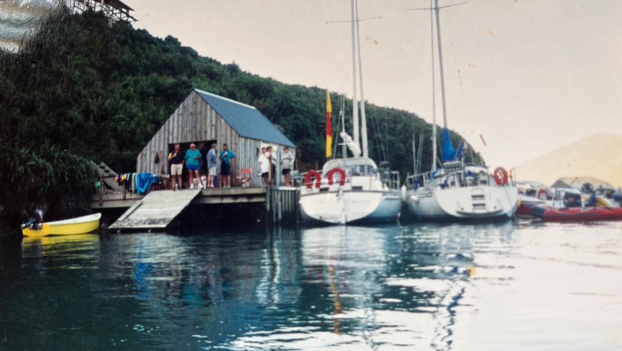 Flashback: At times, numerous yachts would be moored alongside the boatshed as families came together over the summer.
