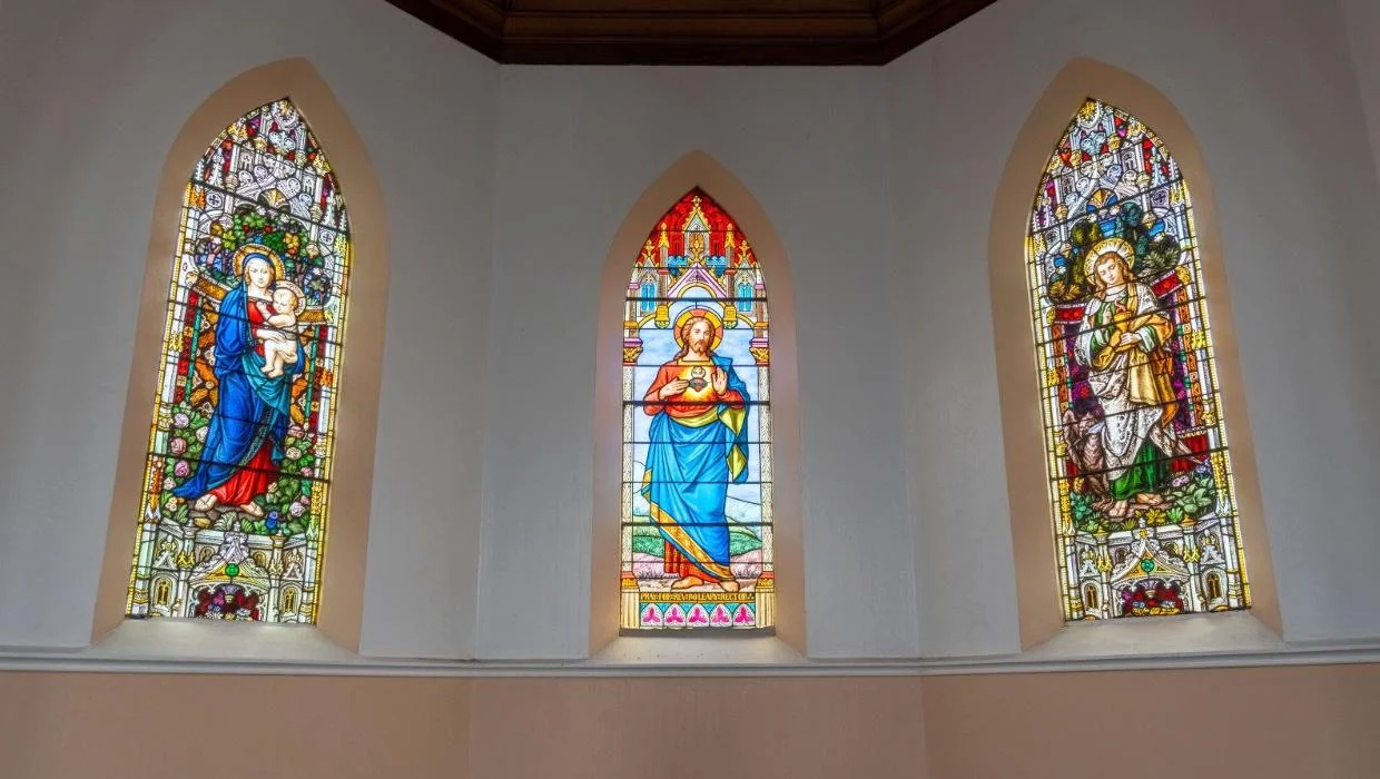 Stained glass windows in the church