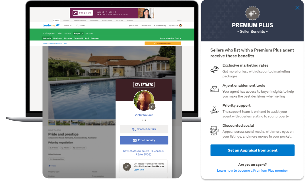 Premium Agent being displayed with a silver badge on a Trade Me Property Listing
