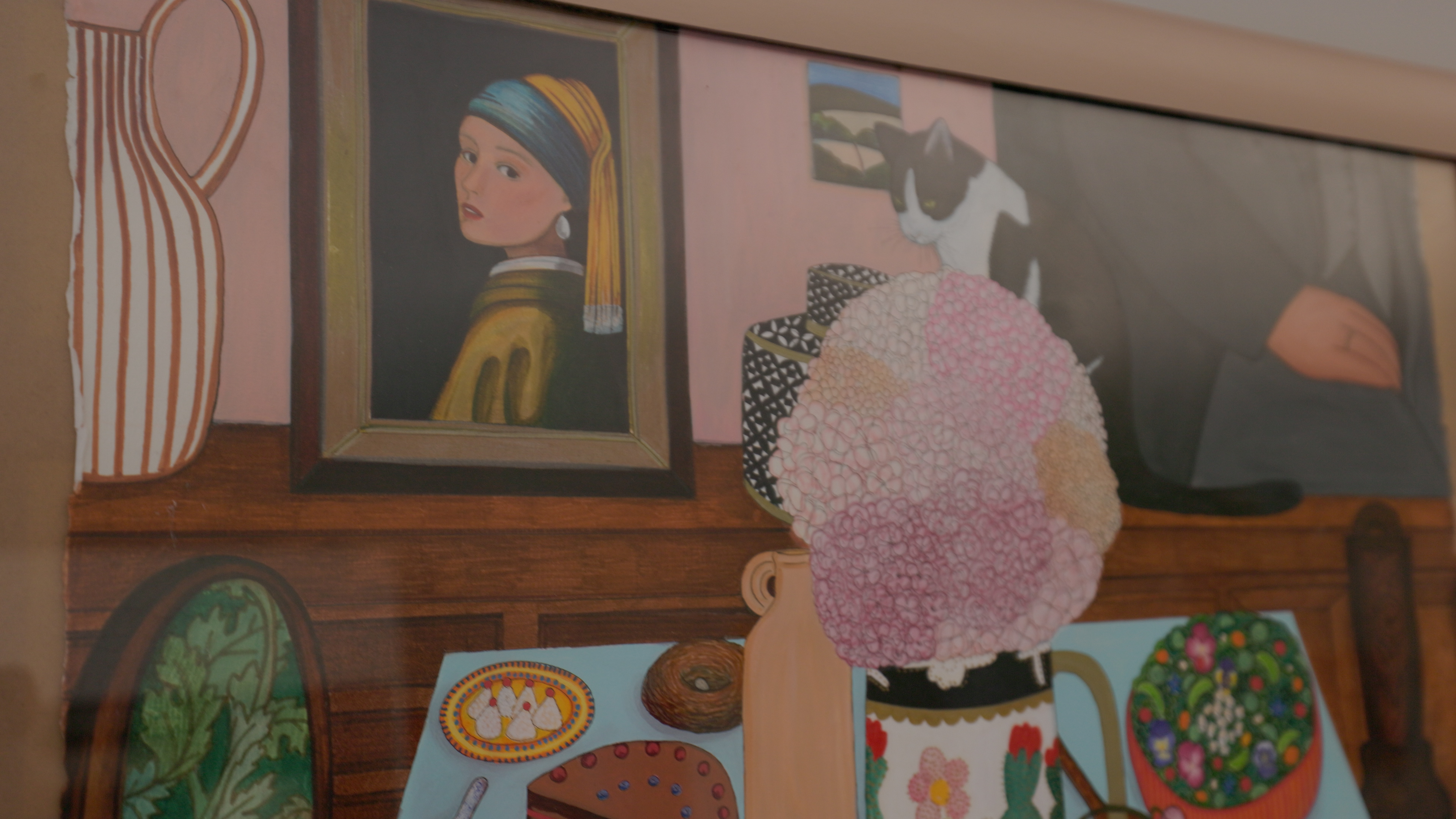 A large art piece in Tuscany's kitchen.