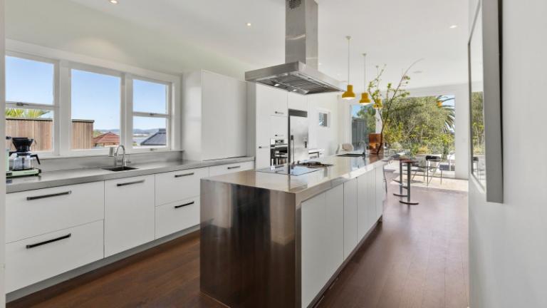 An extra-long island is invaluable for entertaining. Photo: NZ Sotheby's