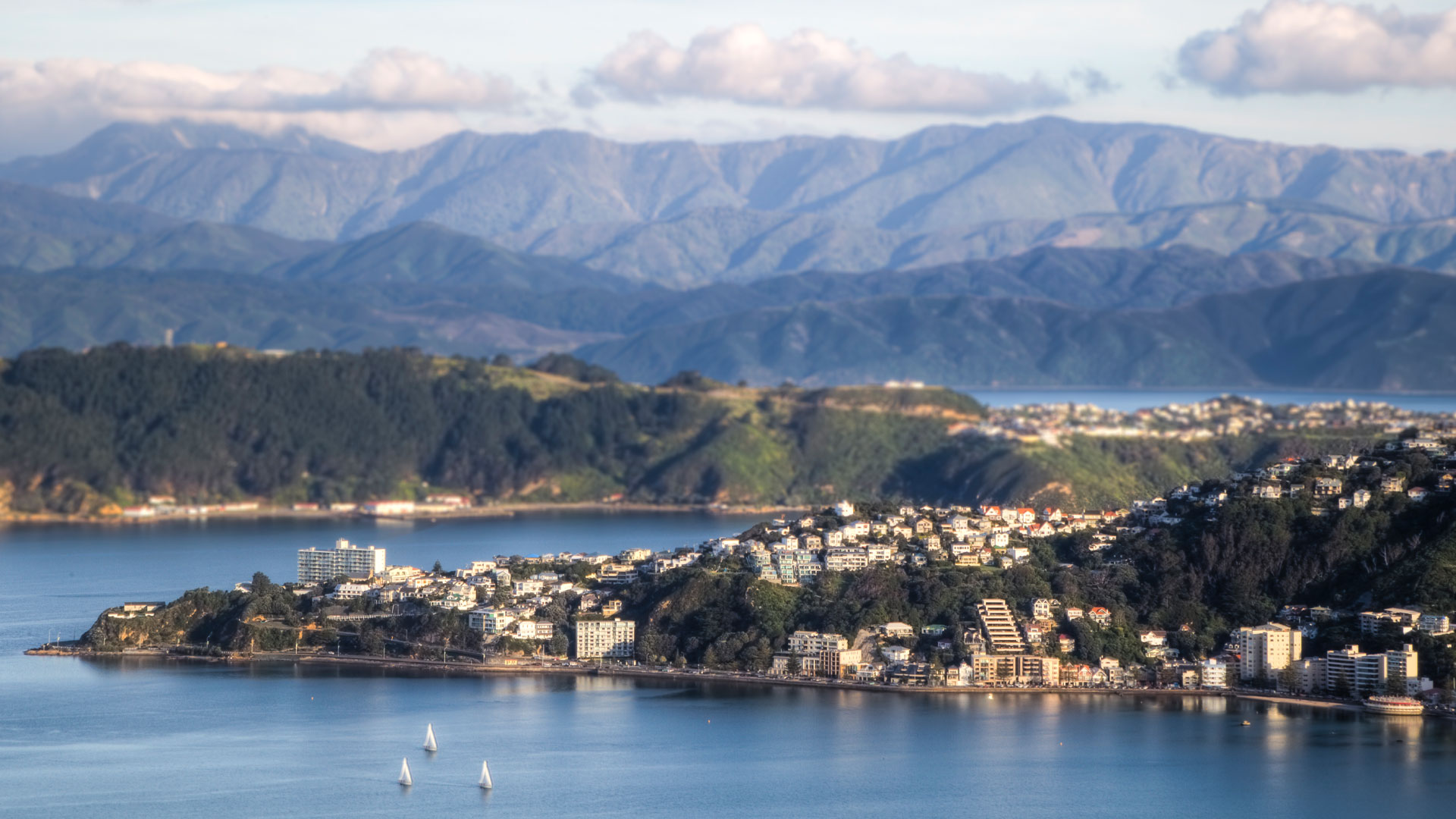 A view of Oriental waterfront, with the Miramar peninsula and Eastbourne in the background.