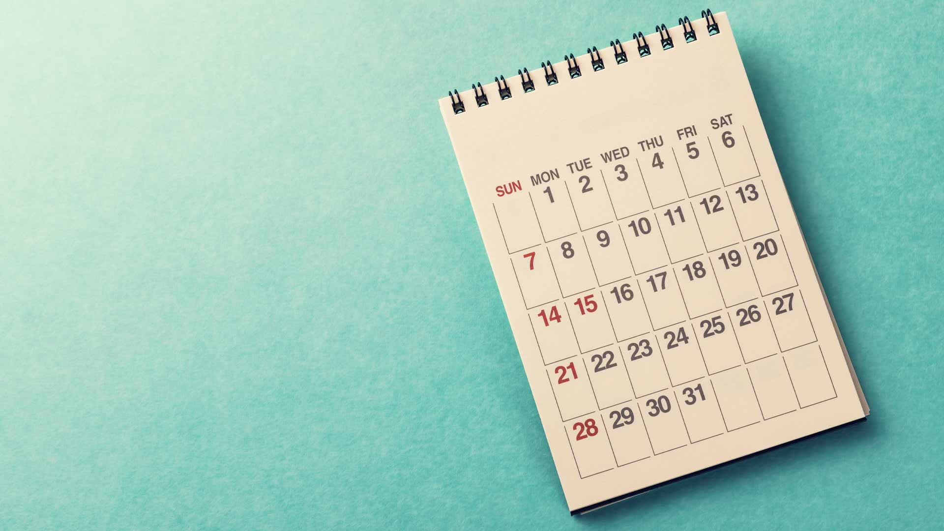 A calendar showing the days of a month