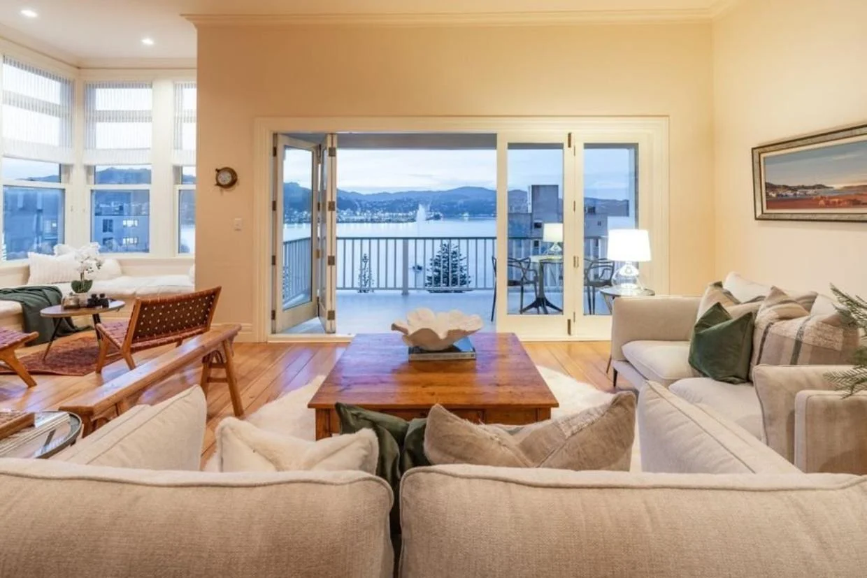 Bi fold doors in living room of Victorian villa in Wellington