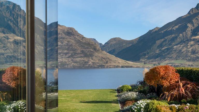 View of lake and mountains.