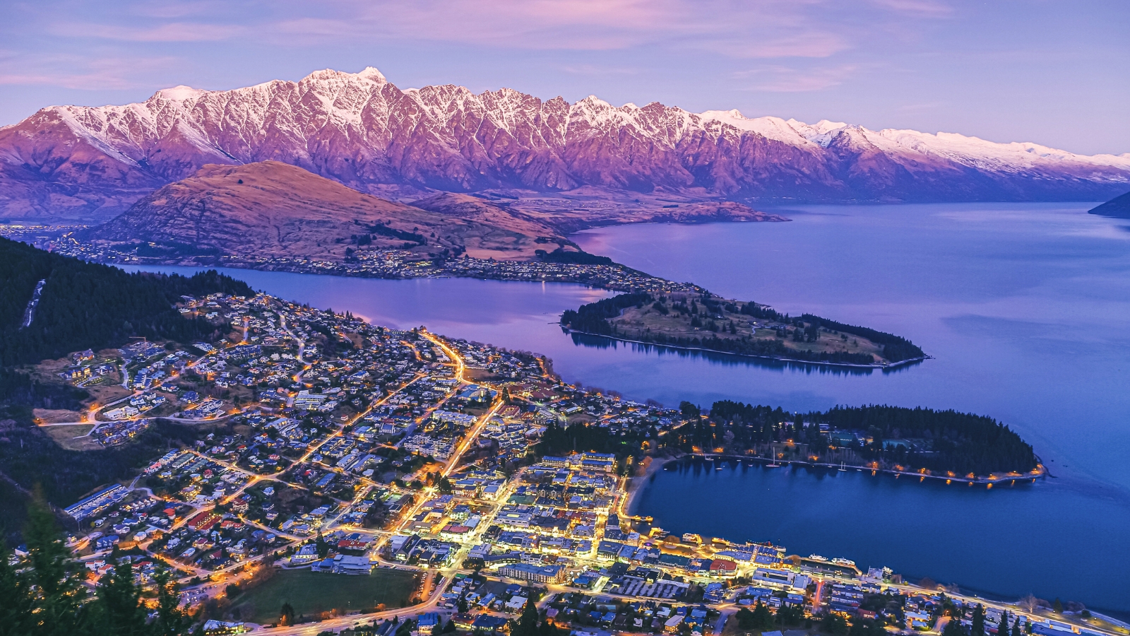 Queenstown at night from up high. 