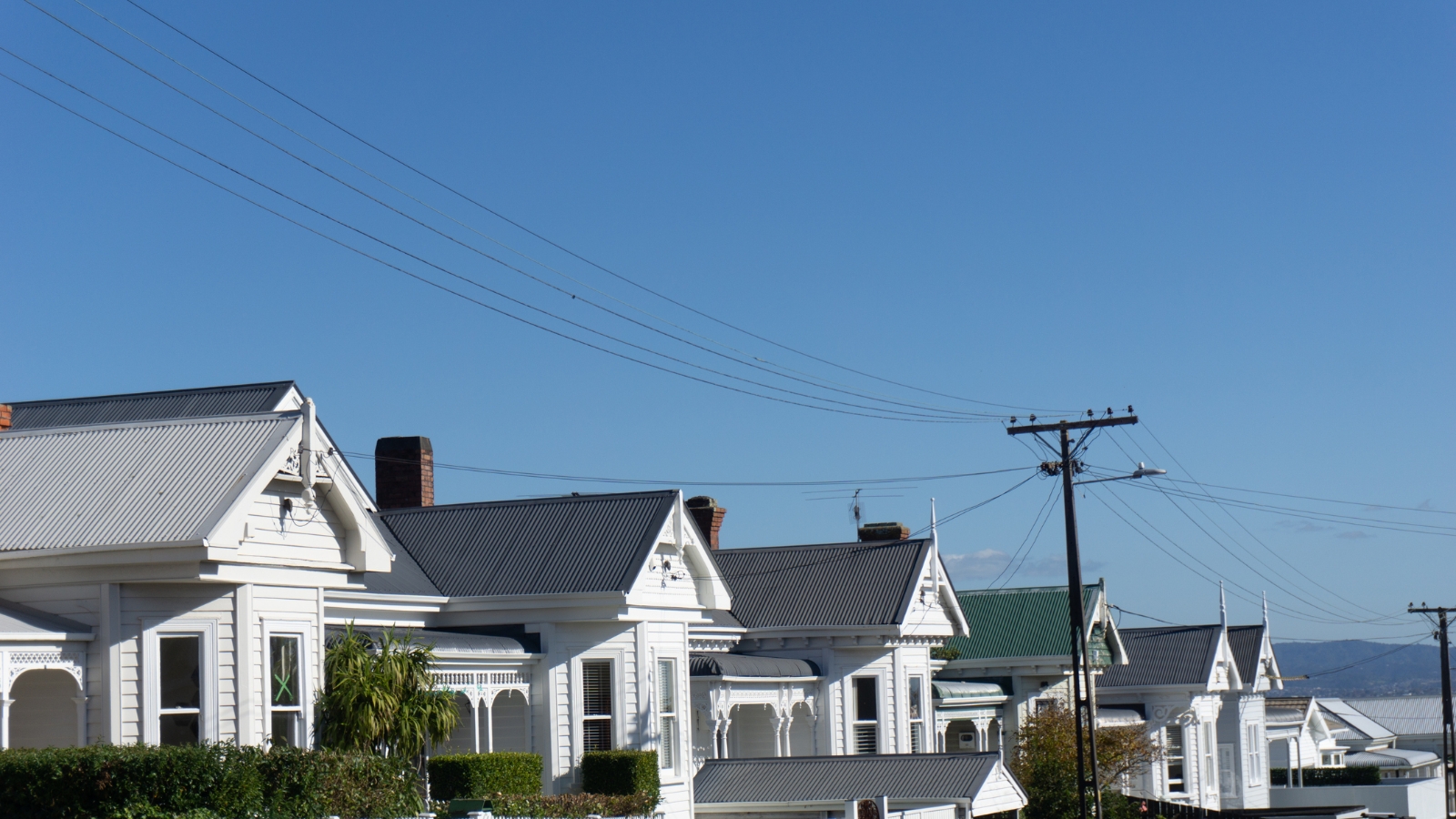 Image of old villas against blue skies. 