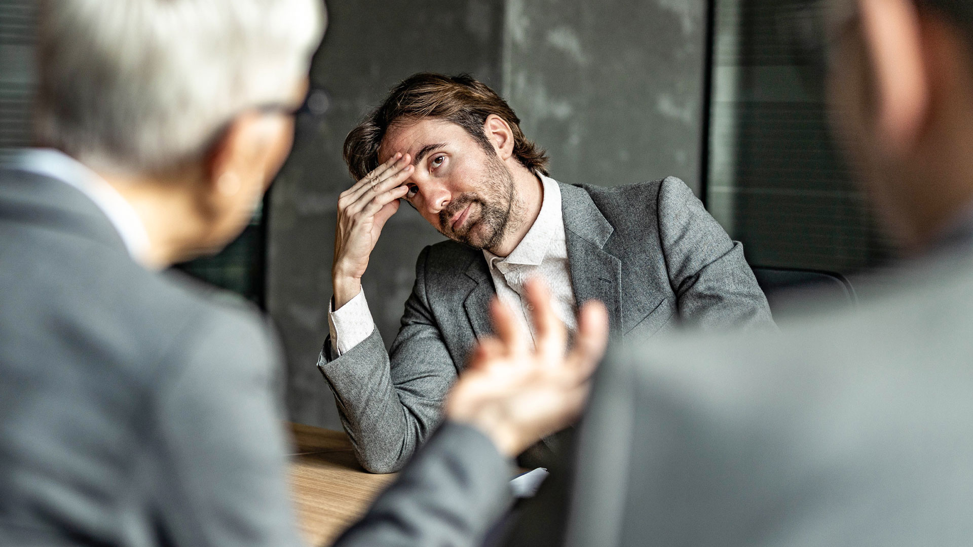 Stressed out candidate in a job interview.