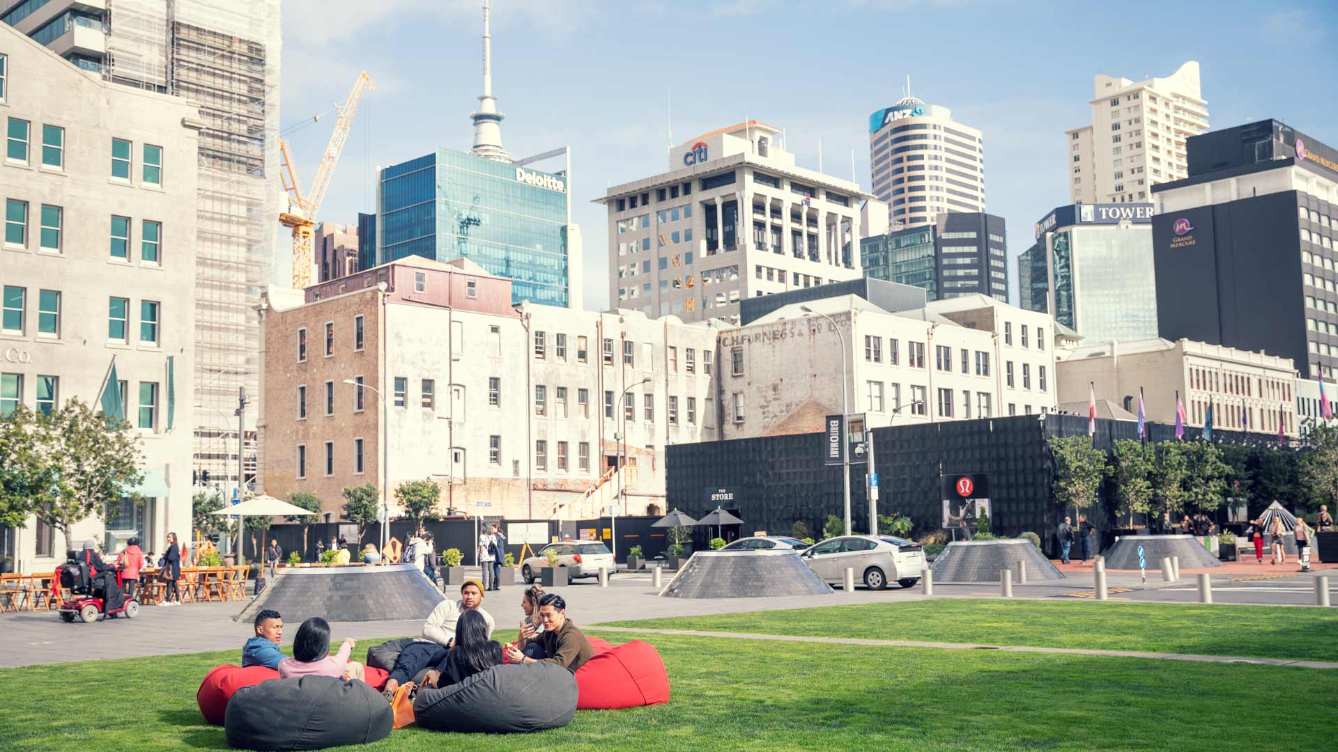 Friends hanging out in Auckland CBD.