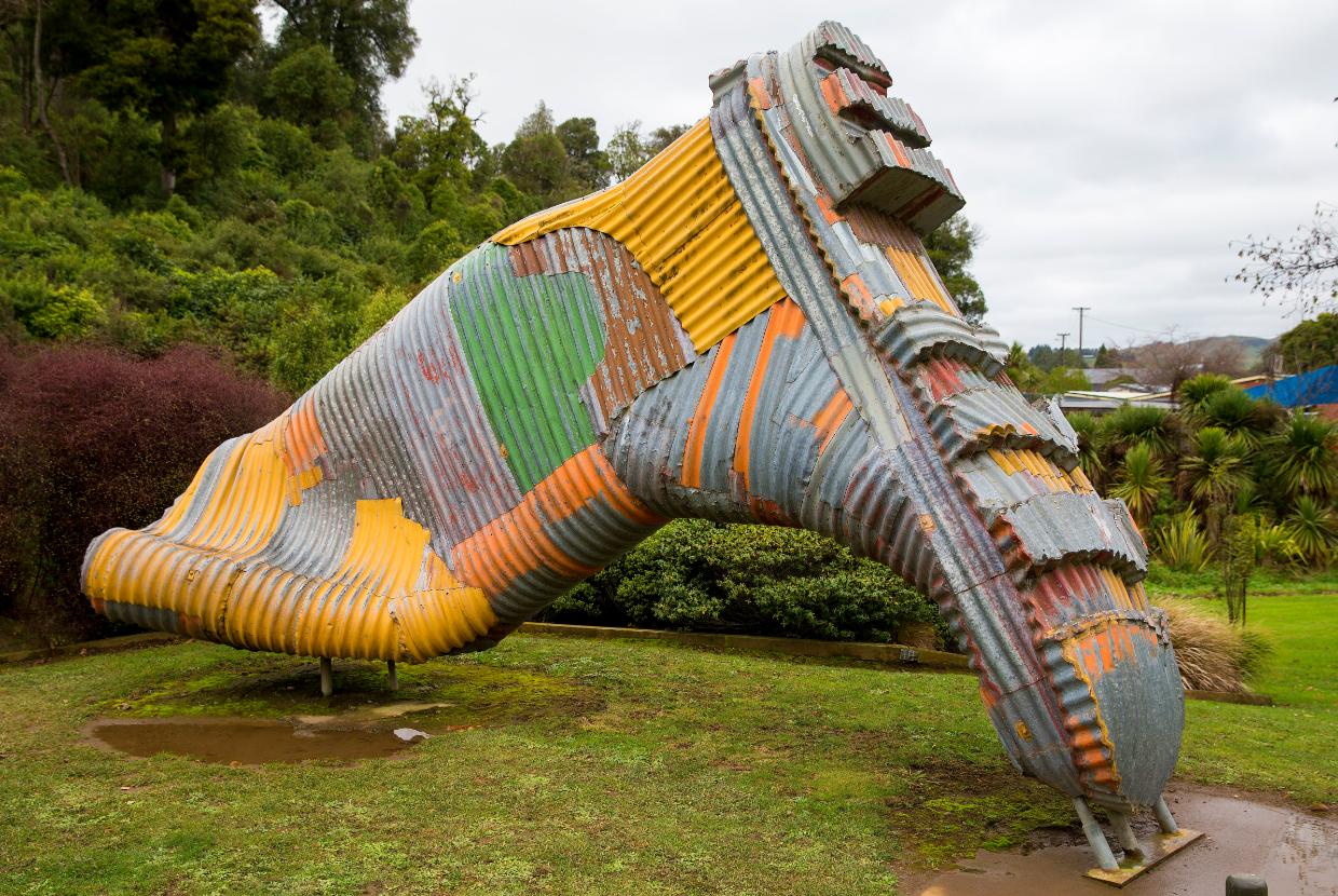 The famous corrugated iron gumboot of Taihape.