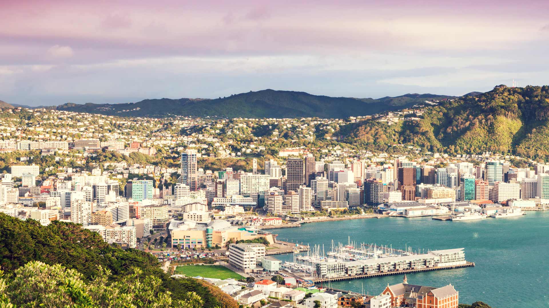 Sunset over Wellington, New Zealand.