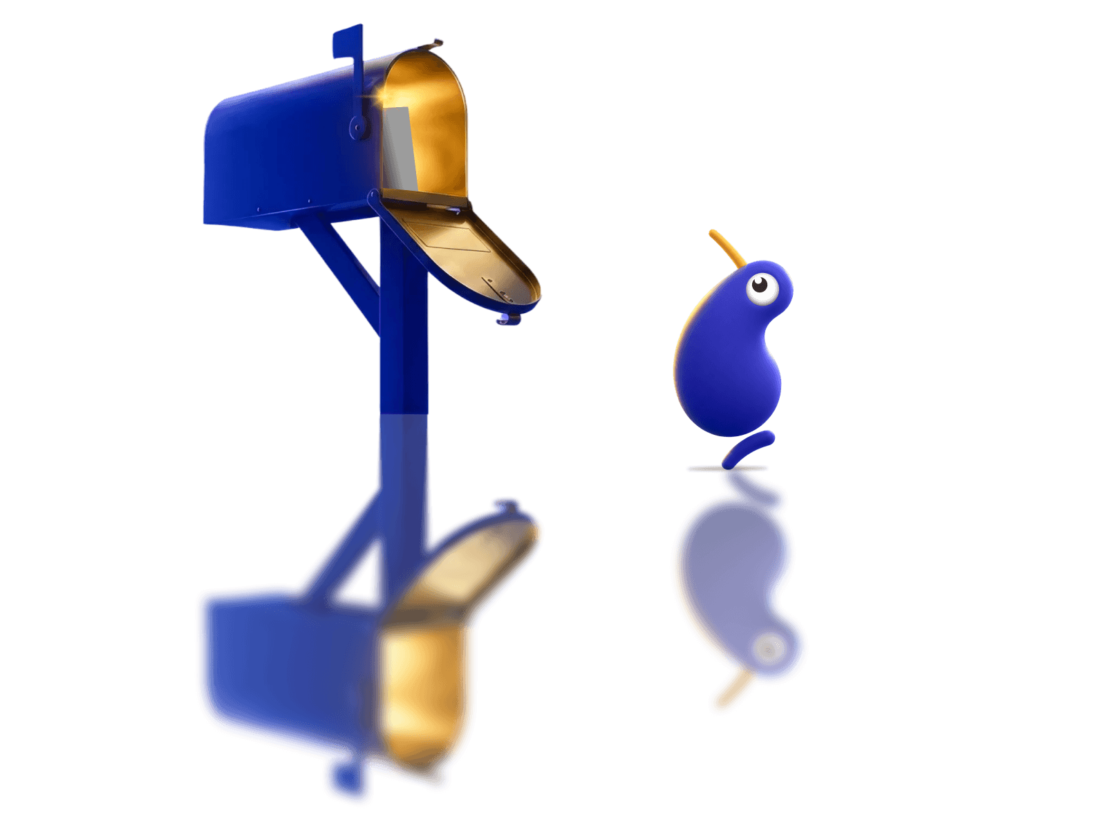 Kev the Kiwi peeking into a huge letterbox