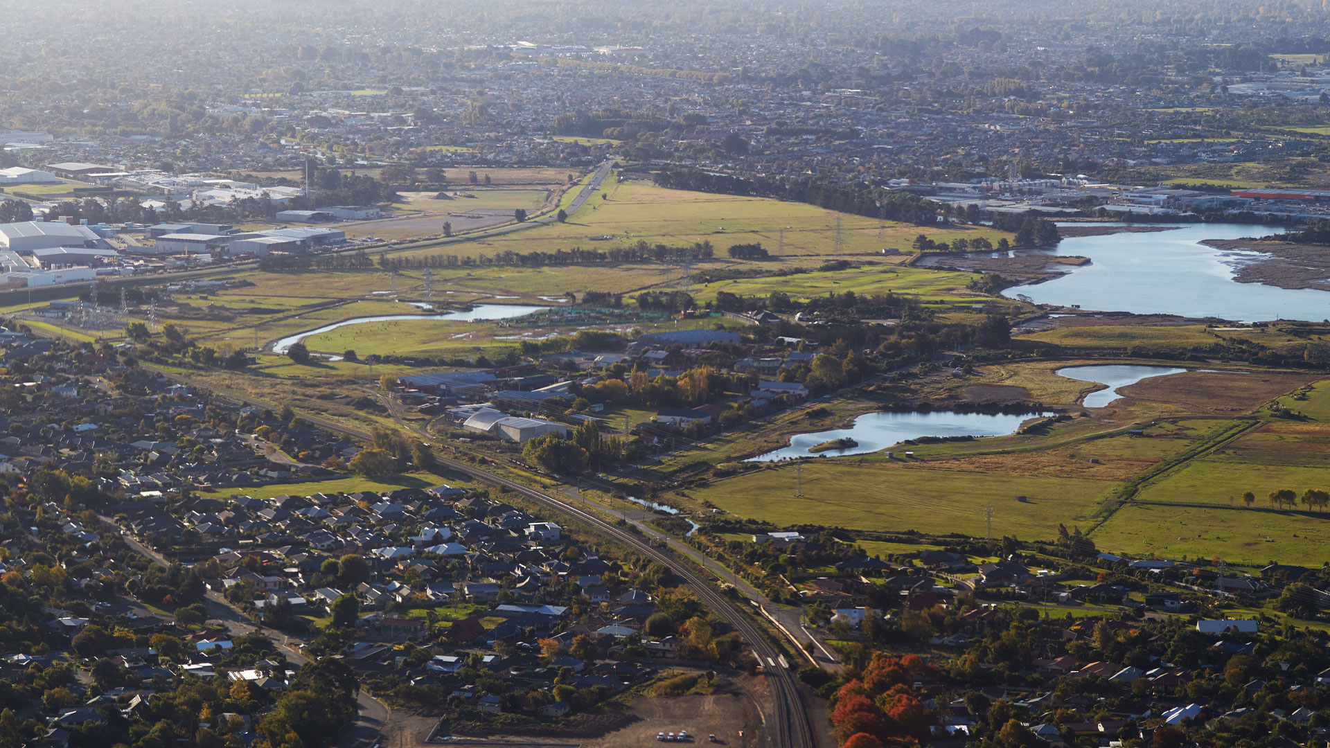 Aerial photo of the outer suburbs of Christchurch.