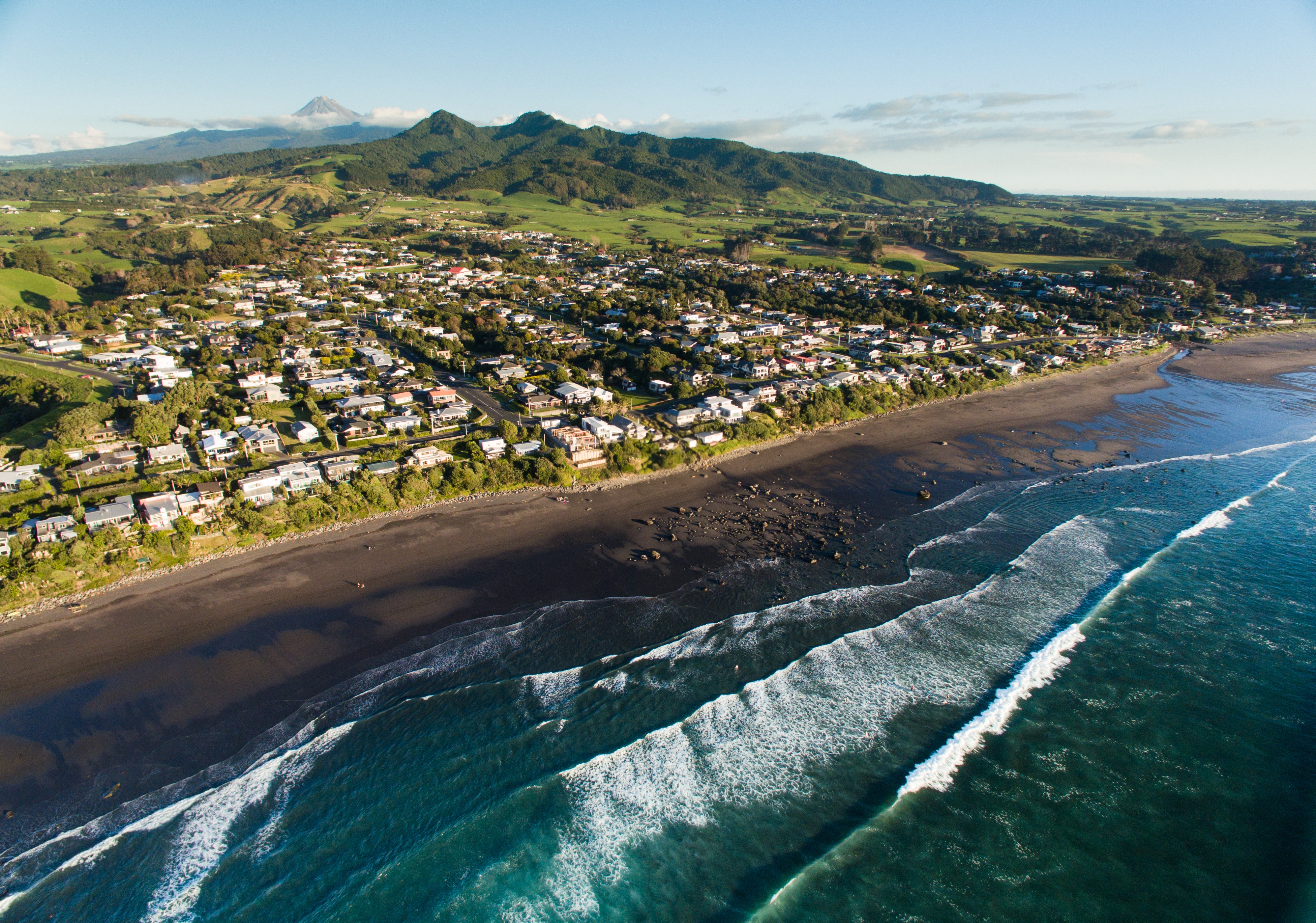 Aerial View Overlooking Oakura Beach, New Plymouth, New Zealand.
