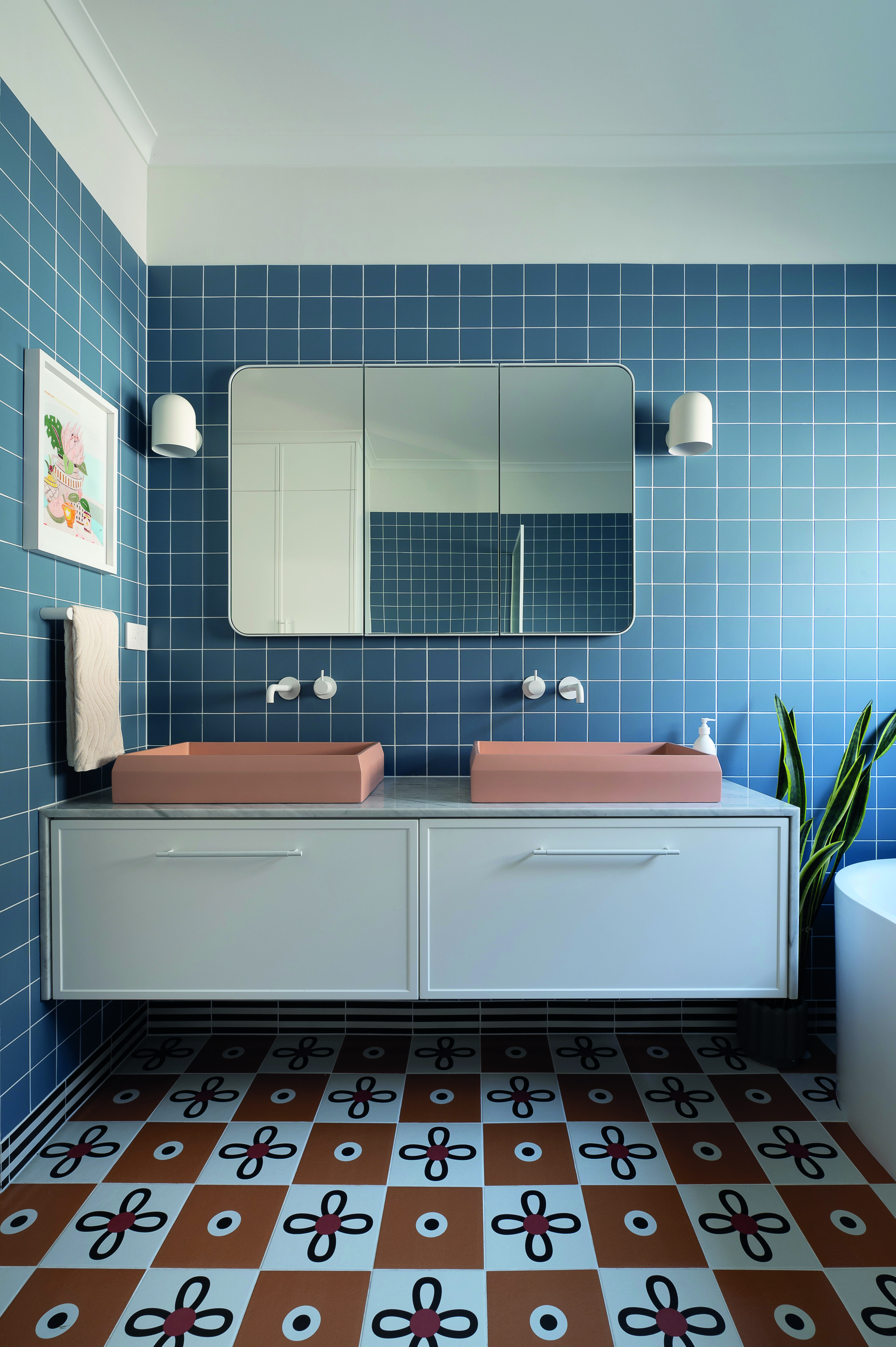 Bathroom design with matte wall tiles and detailed features