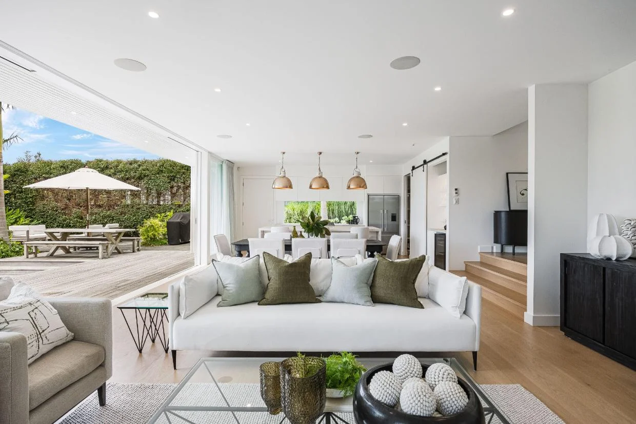 The home features crisp, contemporary decor.