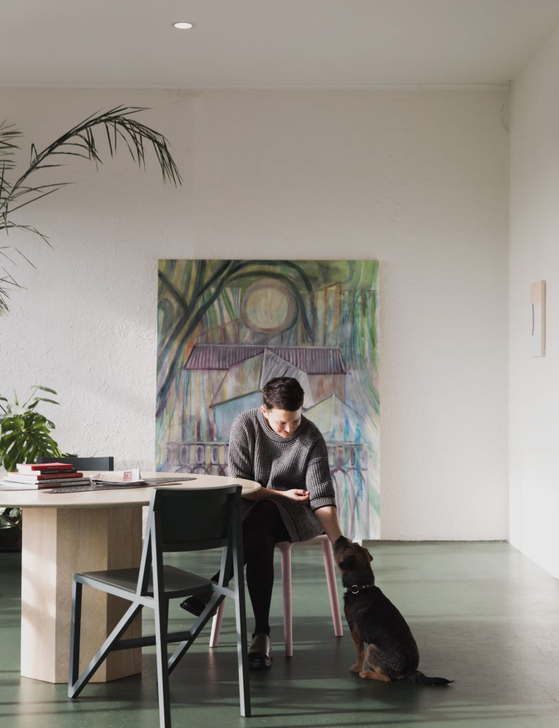 Sarah Hopkinson in her warehouse-style apartment