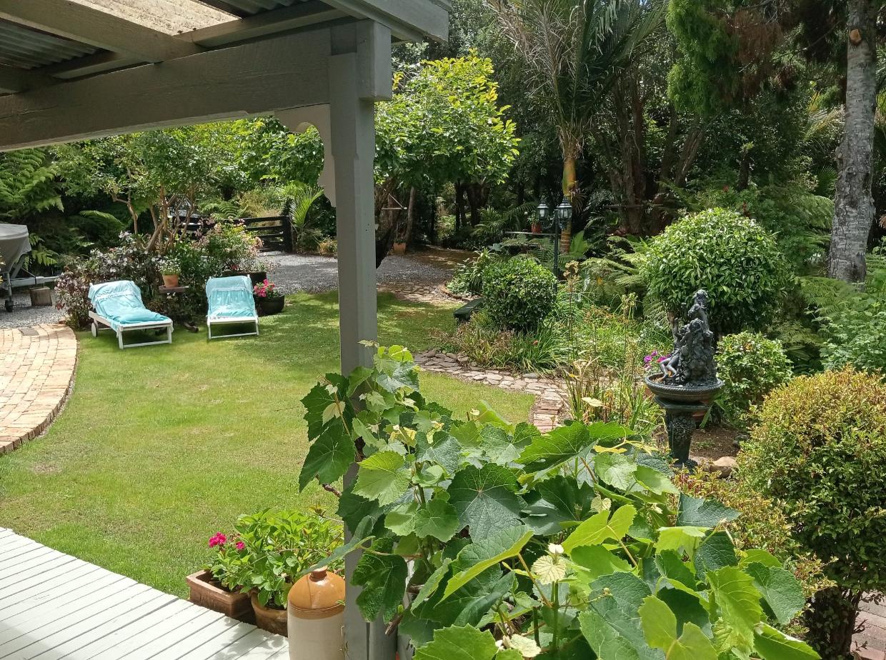 The garden has been thoughtfully landscaped. 