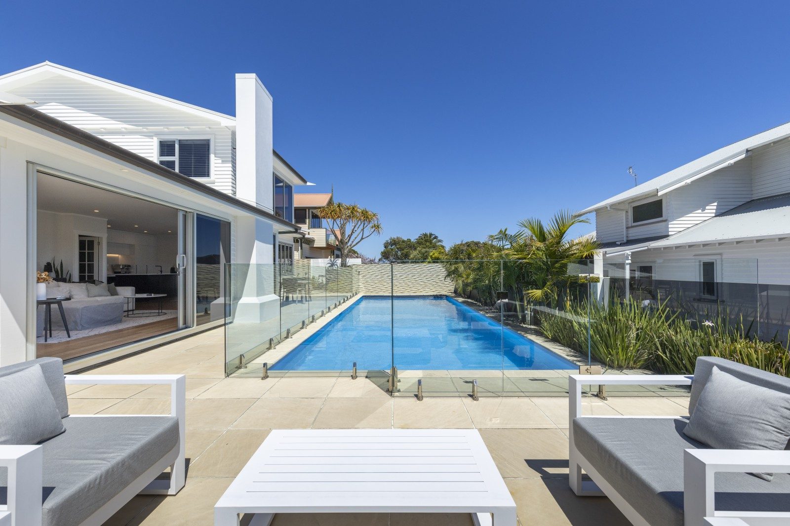 Exterior of house with pool