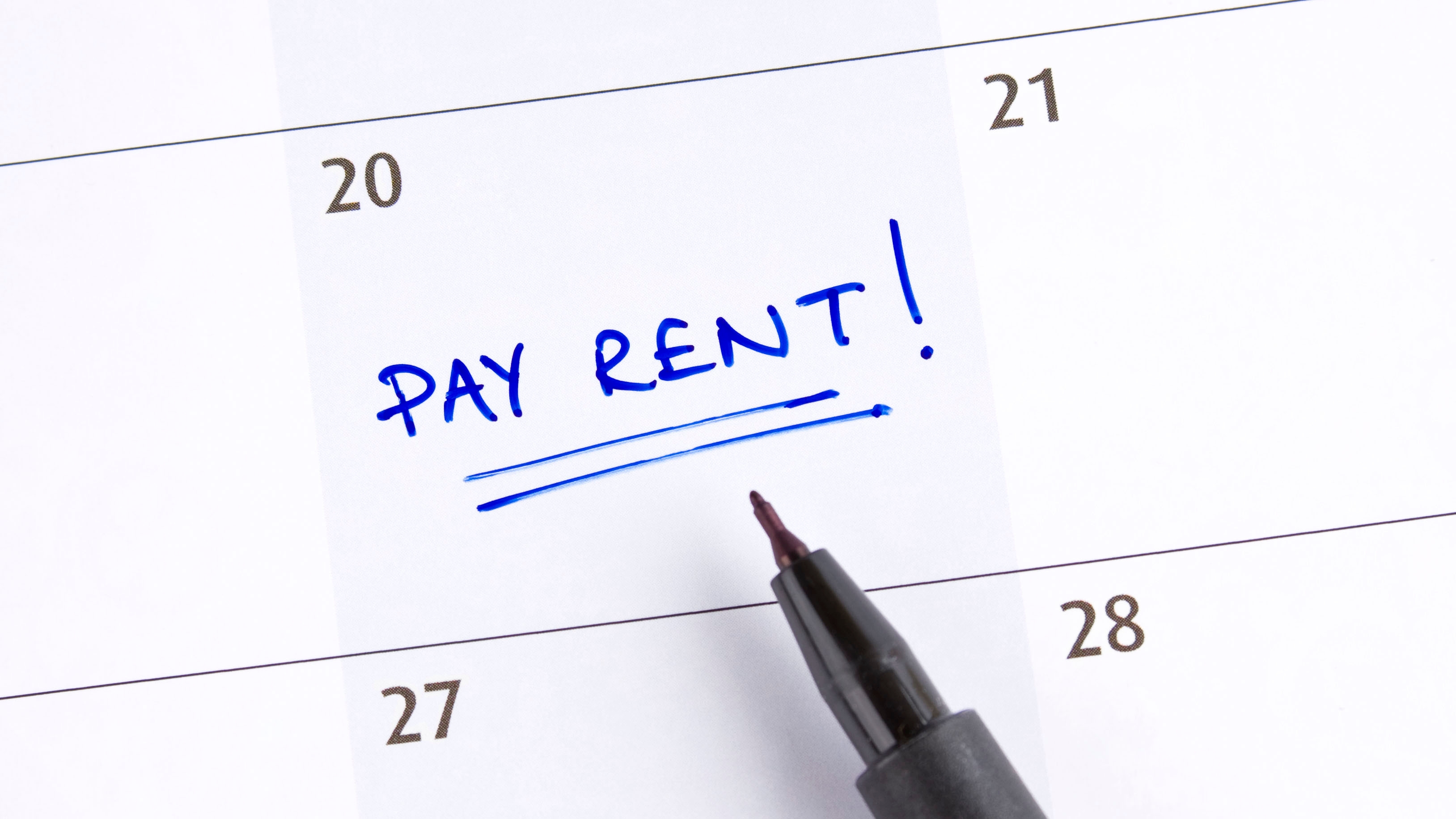 A calendar showing the day rent is due.