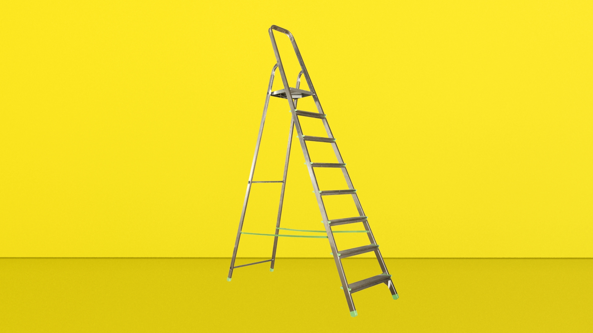 A traditional ladder on a yellow background