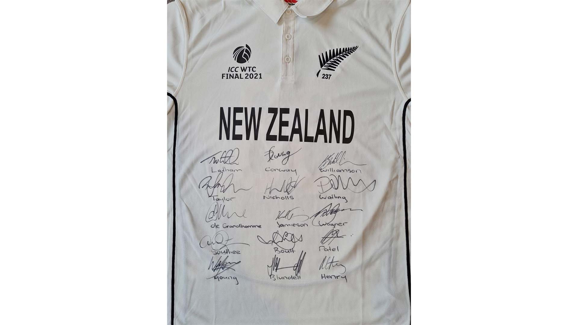 A signed Tim Southee World Test Championship Shirt, auctioned on Trade Me, receives a high bid.