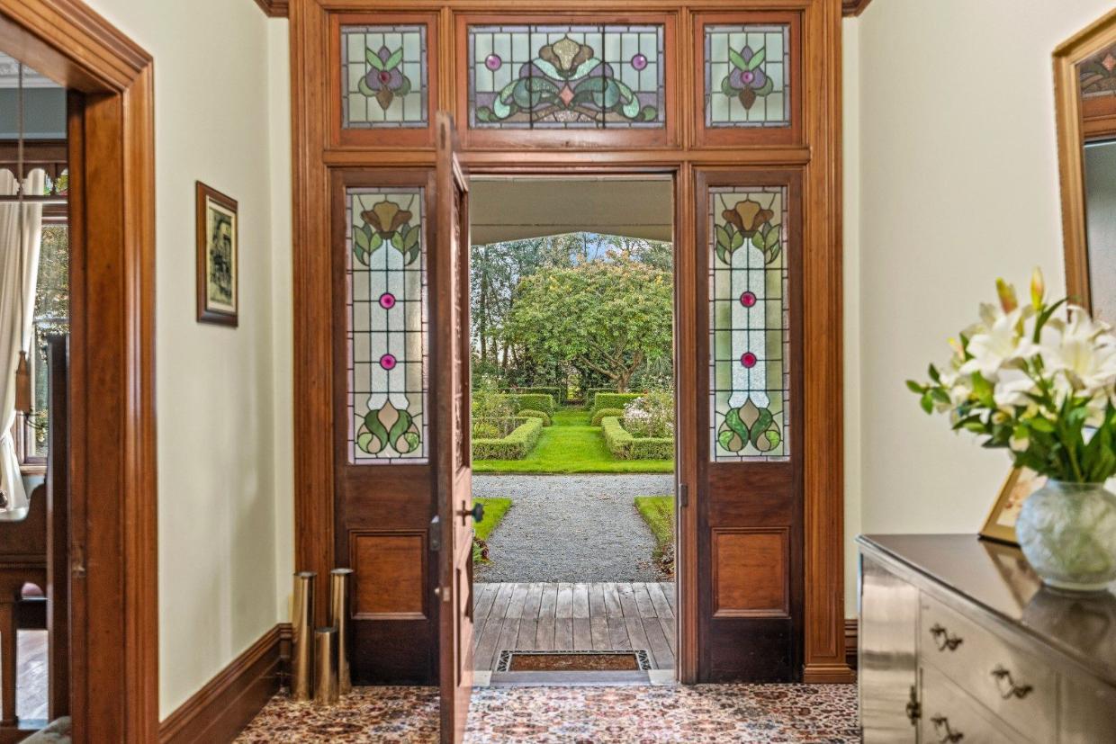 Front door design of stained glass.